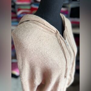 Charter Club Camel Tan V-Neck Cashmere Hoodie Sweater, L